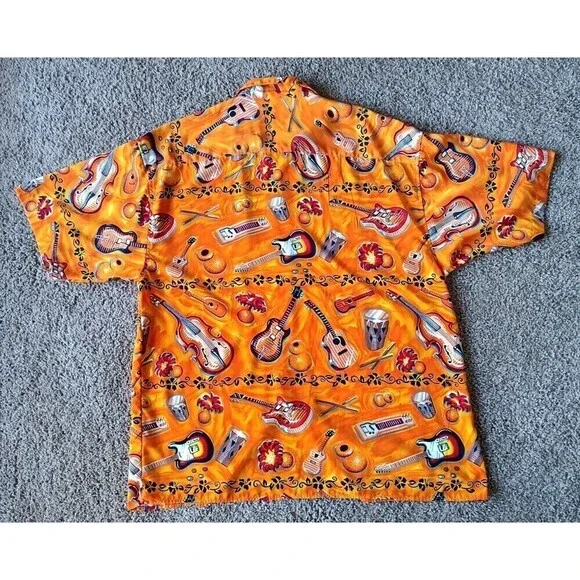Vintage Koman Button Up Shirt Men's Size XL Tropical Graphic Orange Short Sleeve - Picture 4 of 7